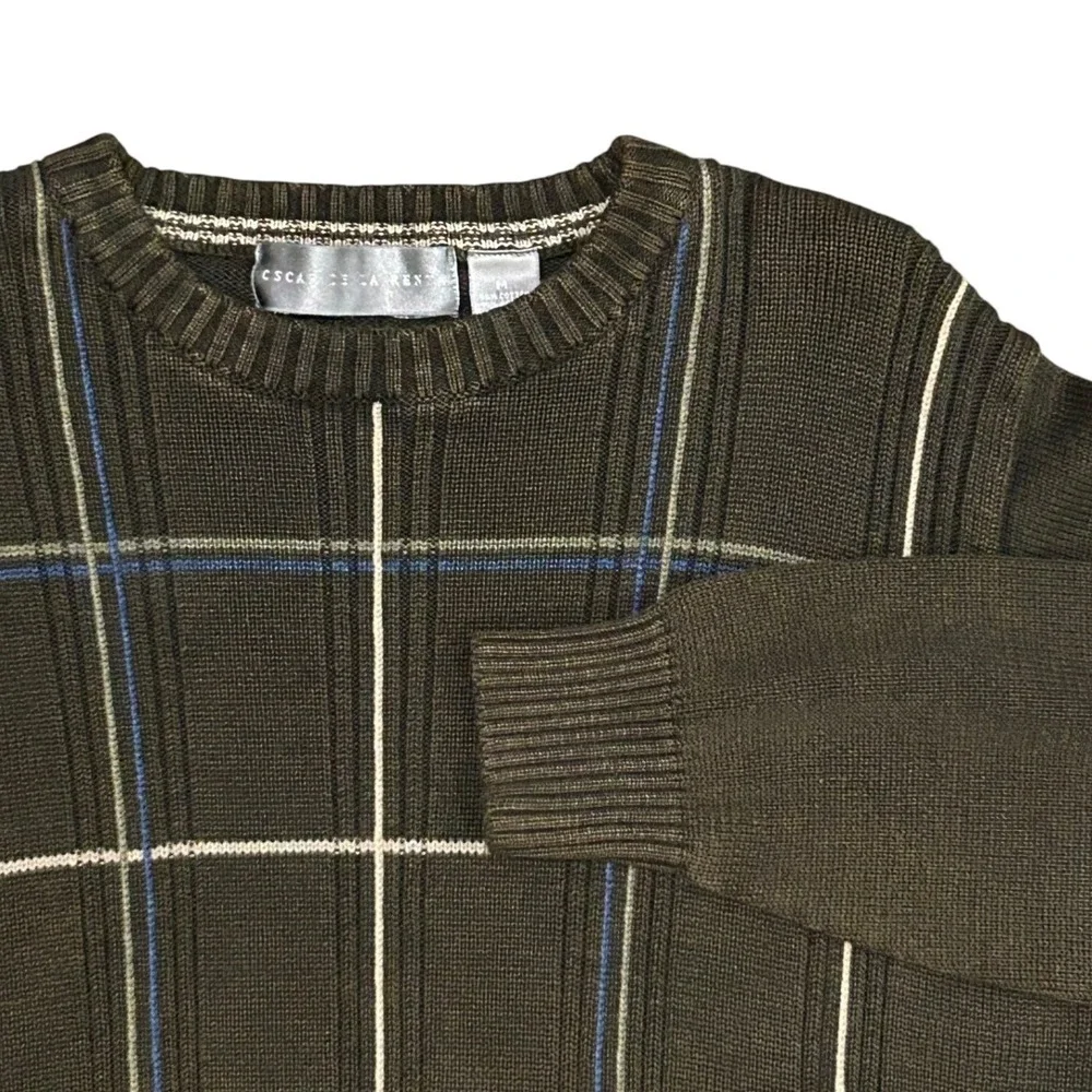 Vintage Oscar de la Renta Mens  Plaid Brown Sweater Quiet Luxury